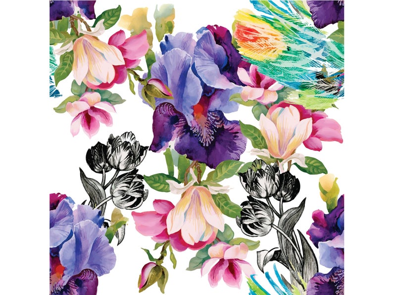 Colorful Floral with Black and White Rice Decoupage papers