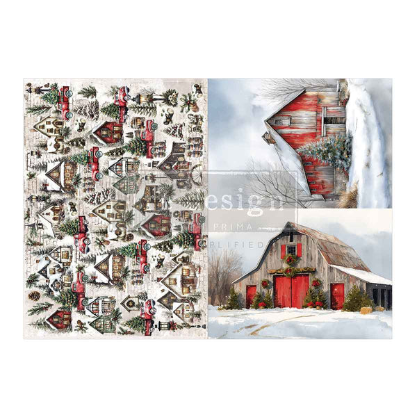 A3 Decoupage Fiber Pack – Snowy Village Charm