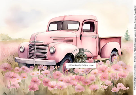 Pink Truck Decoupage Central A4 Decoupage paper