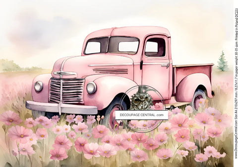 Pink Truck A4 Decoupage paper