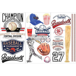 ″DECOR TRANSFERS® – BASEBALL – 3 SHEETS, 6″X12″