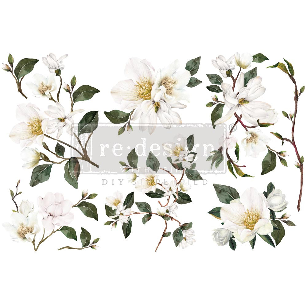 DECOR TRANSFERS® – WHITE MAGNOLIA – 3 SHEETS, 6″X12″