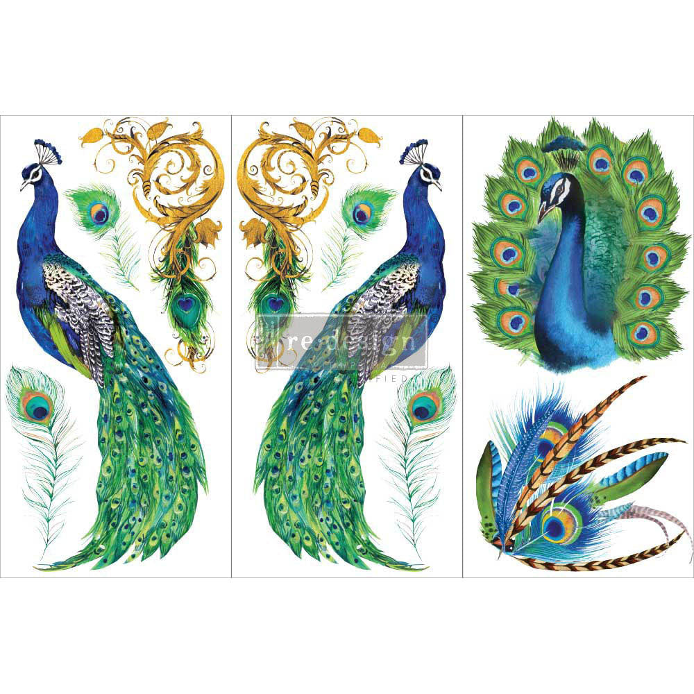 DECOR TRANSFERS® – PEACOCK PARADISE – 3 SHEETS, 6″X12″